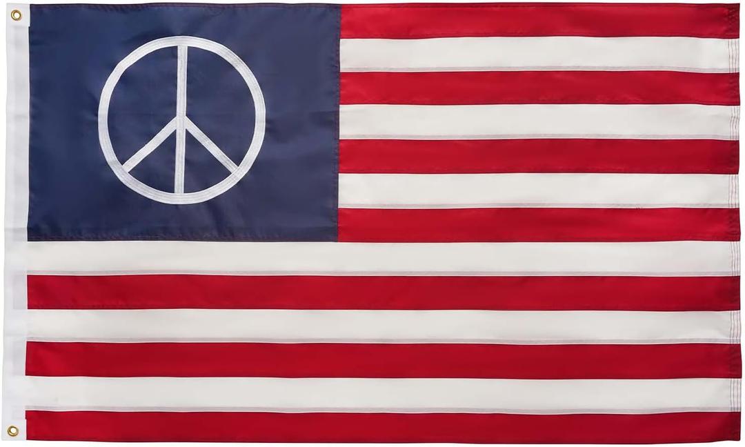 AZCOVER Peace Flag, 3x5 Ft American Peace Flags, USA Flag for Outdoor with Embroidered Sign and Double Stitched Sewn Stripes, Heavy Duty Polyester Banner