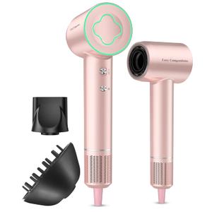 Hair Dryer - 150000 RPM High-Speed Brushless Motor Negative Ionic Blow Dryer for Fast Drying, Low Noise Thermo-Control Hair Dryer with Diffuser and Nozzle, Pink