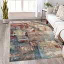 Lahome Modern Abstract 5x7 Area Rugs for Living Room, Washable Bedroom Rug Soft Non Slip Low Pile, Faux Wool Contemporary Carpet for Indoor Floor Decor Home Office Dining Room,Red/Multi
