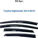 IG Window Visors Fit for 2014-2019 Toyota Highlander, Out-Channel Rain Guards Vent Wind Deflectors 4PC, Car Accessories for 14-19 Highlander