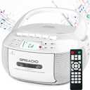 Greadio CD Player Boombox Cassette Player Combo with Bluetooth,AM/FM Radio,Stereo Sound with Remote Control,AUX/USB Drive,Tape Recording,AC/DC Powered,Headphone Jack,LCD Display for Home,Kids,Gift (White)