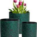 Meowell 8/7/6 inch Plant Pots, 3 Pack Cylindrical Flower Pots for Outdoor Indoor Plants, Decorative Plastic Planters with Drainage Holes and Saucers for Garden House Plants, Black with Green Speckles