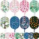 AceOrbit 24 Pcs Hawaiian Round Foldable Hand Fans, Summer Beach Folding Fans Watermelon Print Handheld Cooling Fan with Pouch, Tropical Palm Leaf Summer Pop up Fan for Beach Party Favors Decoration