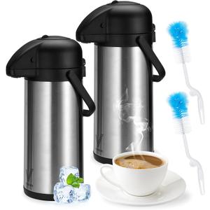 Airpot Coffee Dispenser with Pump - 2Pcs 102 oz Insulated Stainless Steel Coffee Carafe - Thermal Beverage Dispenser - Thermos Urn for Hot/Cold Water, Party Chocolate Drinks (102 Ounces, 2 Pack)