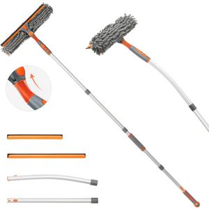 Squeegee Window Cleaner 2 in 1 Rotatable Window Cleaning Tool Kit with Extension Pole, 62'' Telescopic Window Washing Equipment with Bendable and Adjustable Head for Indoor/Outdoor Car Glass
