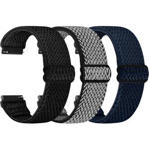 TumpCez Quick Release Watch Band - Choice of Width -24mm Watch Bands, Solo Loop Adjustable Elastic Nylon Watch Straps Replacement Wristband for Men Women (Black+Grey+Blue)