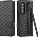 Magnetic Leather Case for Samsung Galaxy Z Fold 5 4 3 Fold4 Fold5 with Pen Holder Card Slot Wallet Shockproof Phone Cover No Pen,Carbon Fiber,for Z Fold 3