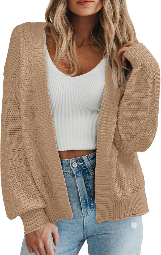BTFBM Womens Oversized Cardigan Sweaters 2025 Fall Long Sleeve Knit Open Front Lightweight Sweater Outwear Coats (Small, Khaki)