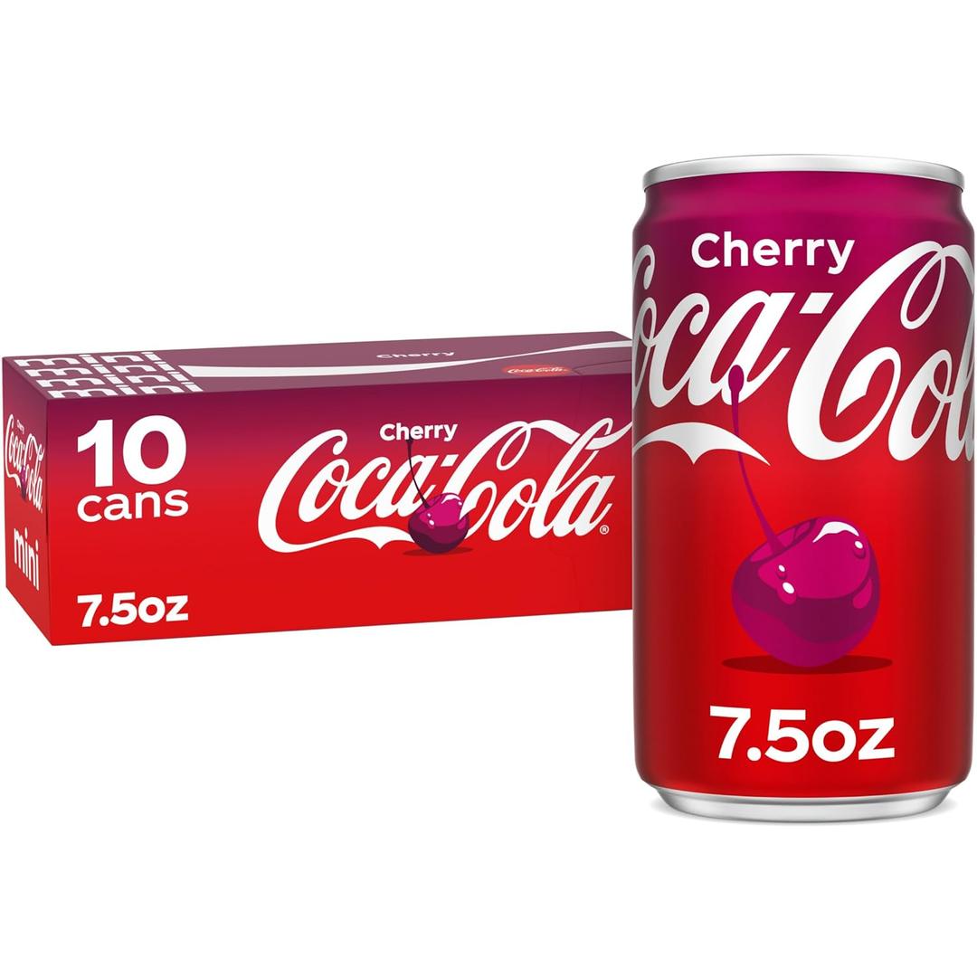 Coca-Cola Cherry Soda Soft Drink Fridge Pack Mini Cans, 7.5 fl oz, 10 Pack, BBD:08.31.26