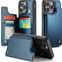 Compatible with iPhone 16 Pro Max 6.9" Wallet Case with Card Holder RFID Blocking for Women Men, Double Magnetic Clasp Kickstand Shockproof Phone Case Fit for iPhone 16 Pro Max, Blue