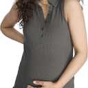 Motherhood Maternity Women's Sleeveless Rib Knit V-Neck Polo Pregnancy Top (Medium)