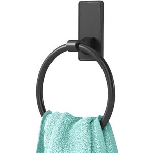 Towel Ring, SUS304 Hand Towel Holder for BathroomAdhesive Towel Holder Bathroom Towel Hanger for Bathroom, Matte Black (1 pack)