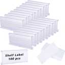 100 Pcs Wire Shelf Label Holders, Wire Rack Label Holder, Plastic Labels for Wire Shelving, Shelf Label Clips with Label Paper Inserts,Compatible with 1-1/4 Inch Shelves