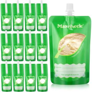 Maxcheck 100 Pack Disposable Baby Food Pouches 6oz Baby Food Storage Containers Plastic Fresh Squeezed Pouches for Kids Toddler Freezer Safe Pouch Holder for Applesauce, Purees and Yogurts