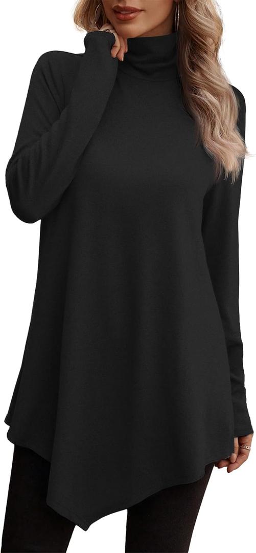 JUSTFASHIONNOW Turtle Neck Shirts for Women Long Sleeve Tunic Tops to Wear with Leggings Dressy Casual Fall Clothes 2025 (Small, B Black)