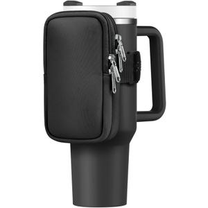 Water Bottle Pouch For Stanley Cup 40oz 30oz, Running Water Bottle Bag for Cards, Keys, Phone, Gym Accessories For Men Women, Travel Tumbler Mug Pouch Compatible With Stanley, Simple Modern (Black)