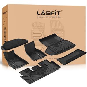 LASFIT Floor Mats & Trunk Mats for Tesla Model S 2021-2025 2026 (Include Plaid Model), All Weather TPE Custom Fit 1-3 Rows & Cargo Liners Full Set Car Mats Accessories, Black