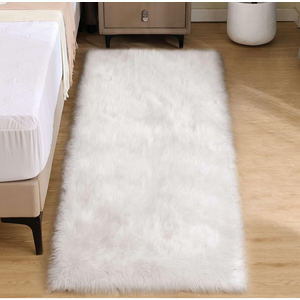 White Faux Fur Runner Rug 27" x 60"Faux Sheepskin Rug for Bedroom Fluffy Fuzzy Furry Bedside Rugs Shaggy Plush Washbale Rectangle