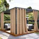 SpaceDresser Outdoor Curtains for Patio Waterproof, 2 Panels Non-See-Through Linen Curtains with Grommet Top Indoor Outdoor Drapes for Gazebo Pergola Balcony Pool Spa, 52" W x 108" L, Light Brown