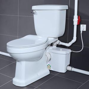 750W Upflush Macerating Toilet for Basement, Macerator Pump with 1 Drainage Outltes for Kitchen Sink Two Piece Toilet, 3 Water Inlets Connect to Sink, Shower,Sink & Tub, Nano-Glazed Finish
