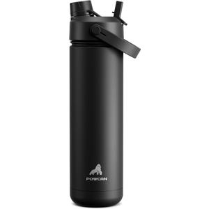 POWCAN 26 oz Insulated Water Bottle with 2-in-1 Straw and Spout Lid, Keep Cold 24H, Leak-Proof, Fits in Car Cup Holder, Stainless Steel Water Bottle for Sports, Travel, and School (Dark Knight)