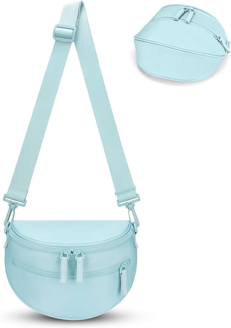 FODOKO Small Checkered Crossbody Bag Nylon Bum Bags Shoulder Purses Handbags Wallets for Women, Blue