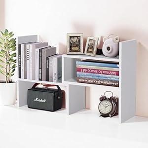 Cuteripe White Desk Organizer Shelf Wooden Desktop Bookshelf Adjustable Desktop Organizer Shelves Small Book Shelf for Office Desk Supplies Home Storage Natural Stand Decor (7*)
