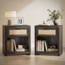 VASAGLE Set of 2 Boho Nightstands with Rattan-Look Drawer, 15"D x 18.9"W x 23.6"H-BOHO