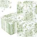 Green Floral Paper Napkins - 100Pack, 2Ply | Wildflower Disposable Guest Hand Towels, Garden Party, Wedding, Bridal Shower, Baby Shower, Tea Party Decor