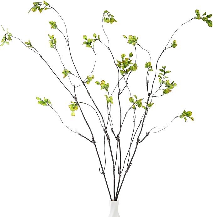 6Pcs 38" Artificial Ficus Branches Fake Greenery Stems Faux Ficus Twig Plants Green Fake Leaf Spray for Home Office Wedding Vase Filler Banquet Home Decor(Green)
