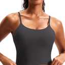 Longline Sports Bras for Women Workout Tops Padded Yoga Athletic Crop Tank Top with Built in Bra Spaghetti Straps Grey (S)