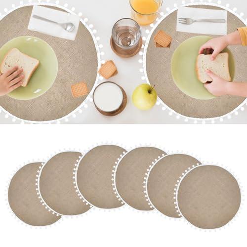6 Pcs Round Jute Placemats with Fluffy Balls, Natural Burlap Place mats 15 inch Woven Placemats Farmhouse Rustic Boho Braided Heat Resistant Outdoor Placemat Patio Table Wedding Place Mats 6 Pcs Round Jute Placemats with Fluffy Balls, Natural Burlap Place mats 15 inch Woven Placemats Farmhouse Rustic Boho Braided Heat Resistant Outdoor Placemat Patio Table Wedding Place Mats