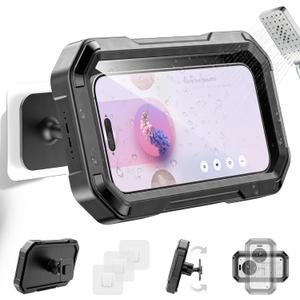 KDD Shower Phone Holder Waterproof - 360 Rotation Detachable Phone Case, Fully Enclosed High Touch Sensitive Design Wall Phone Mount Stand, Bathroom Mirror Bathtub Accessories for 4-6.7 Cellphones