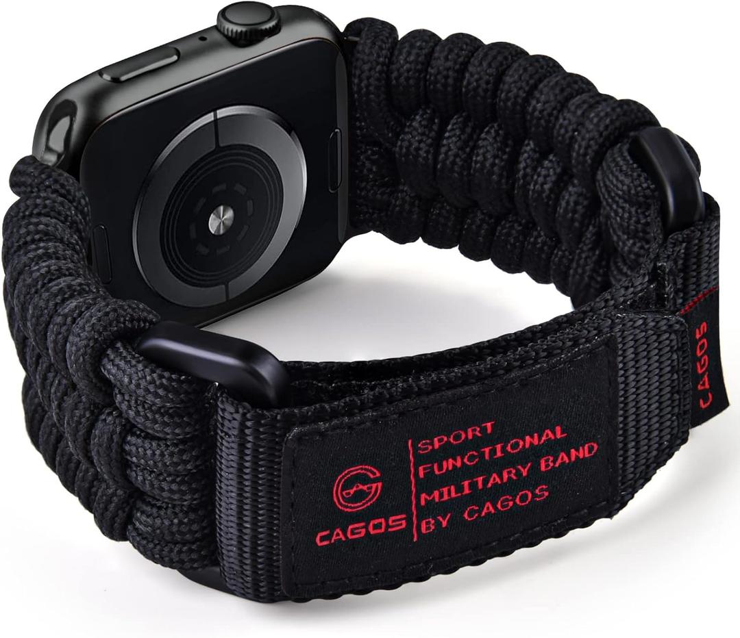 CAGOS Compatible with Apple Watch Band 49mm Ultra 2 band 46mm 45mm 44mm 42mm, Rugged Survival Paracord Nylon Strap Braided Sport Loop for iWatch Bands Ultra Series 10 9 8 7 6 5 4 3 2 1 SE Men (Black)