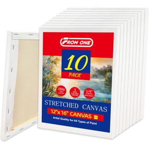 10-Pack 12x16 Stretched Canvas 100% Cotton with Natural Cottonseed Husk, 5/8 Deep Frame, Triple Primed Acid-Free White Canvas, No Bleed-Through, Warp-Resistant Ready for Acrylics, Oils, Gouache