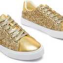 AISFAES Glitter Sparkly Low Top Sequins Lace Up Tennis Shoes Comfort Bling Fashion Shiny Walking Shoes (9 Women/7.5 Men)