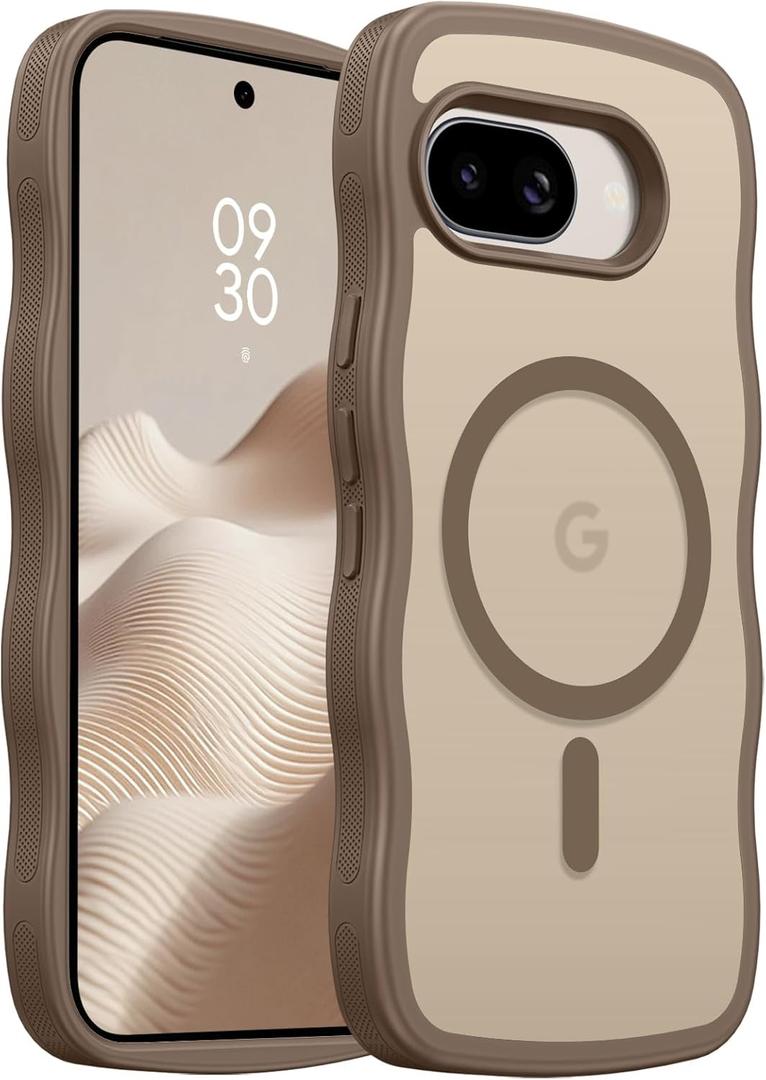 BENTOBEN for Google Pixel 9a Case [Compatible with MagSafe] Cute Curly Wavy Anti-Slip Bumper Magnetic Matte Slim Thin Women Girls Boys Protective Phone Cover for Google Pixel 9a 6.3", Desert Titanium
