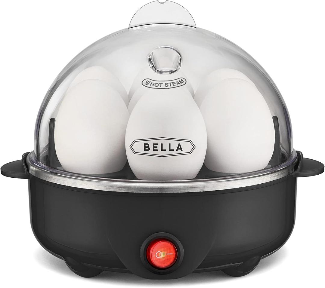 BELLA Rapid Electric Egg Cooker and Poacher with Auto Shut Off for Omelet, Soft, Medium and Hard Boiled Eggs - 7 Egg Capacity Tray (1 Pack) Black