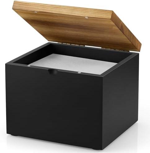 CMLKLZD Disposable Face Towel Holder, Wooden Box Compatible with Clean Towels XL(NOT Included), Black Container for Cleansing Facial Dry Wipes, Face Towelettes Bathroom Counter Storage