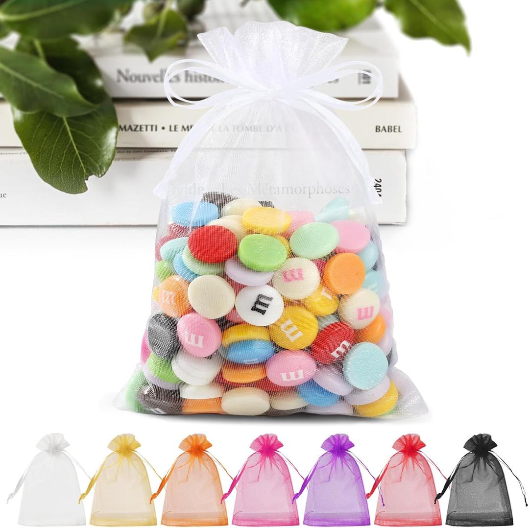 ANZNKU 50 Pack Organza Bags 4 x 6 inch Small Bags, Favor Bag, Sheer Mesh Bag, White Gift Pouches with Drawstring, Organza Favor Pouches, Packaging Pouch for Christmas Wedding Party Easter Candy