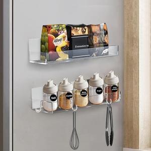 2 Pack Magnetic Acrylic Spice Rack Organizer, Spice Rack for Refrigerator and Microwave Oven, Moveable Seasoning Organizer, Side Fridge Spice Rack for Cabinet,WITH Hooks
