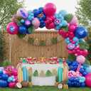 Hawaiian Summer Blue Pink Balloon Arch Kit for Hawaiian Themed Parties Includes Tropical Leaves Flower Designs Tropical Accents for Gender Reveal, Baby Shower, Birthday Party Decor