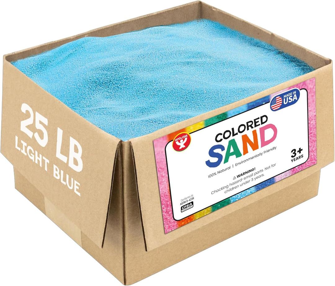 Hygloss Colored Sand for Crafts 25 lb, Light Blue Vibrant Colorful Fine Sensory Play Sand Art Kits for Kids Classroom Activities for Children 3 4 5 6 7 8 9 10 11 12 Safe for Ages 3+