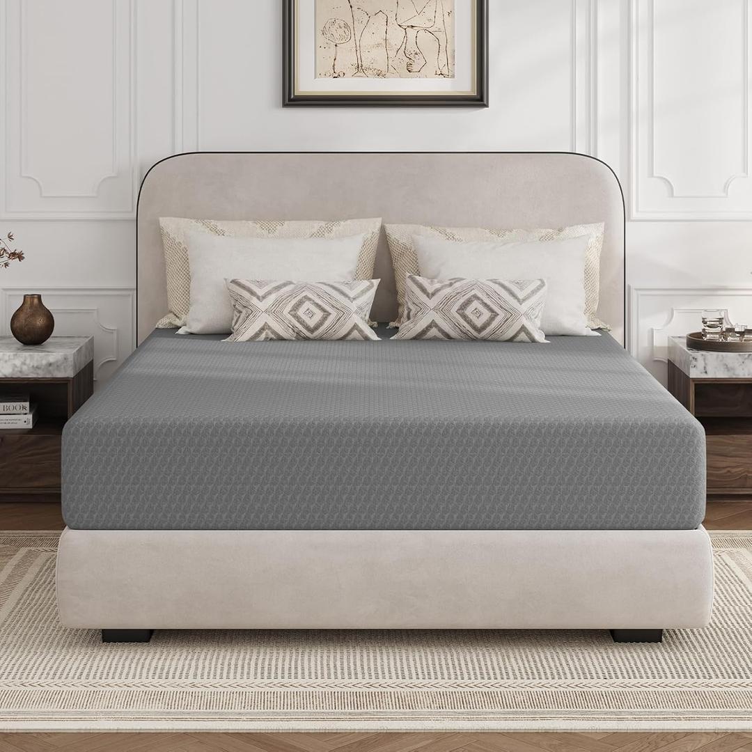 Novilla Queen Size Mattress, 10 Inch Gel Memory Foam Mattress Queen Size with Thermally Balanced Foam Core, Foam Mattresses for Cool Night Sleep & Pressure Relief, Enhanced Support & Breathability (Grey)