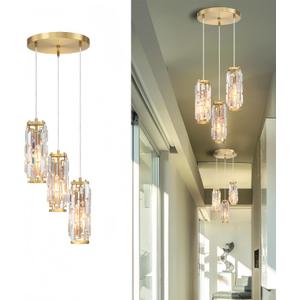 WISBEAM Gold 3-Light Crystal Pendant Light, Large Crystal Kitchen Island Pendant Lights with E26 Medium Base Max. 60 Watts, ETL Rated, Bulbs not Included