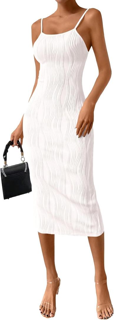 PRETTYGARDEN Women's 2025 Summer Sleeveless Bodycon Dress Textured Back Slit Sexy Cocktail Party Midi Dresses (XX-Large, White)