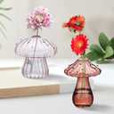 1Pcs Glass Bubble Vase, Mushroom Shape, Decorative Clear Flower Bud Vase, Attractive Single Flower Vase, Round Decor Flower Vase for Centerpiece (E)