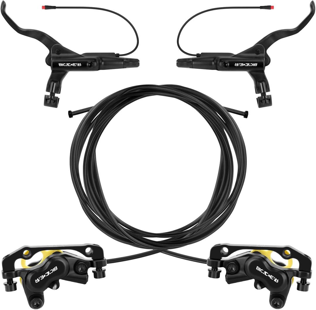Hydraulic Ebike Disc Brakes Upgrade Set, 2/4 Pistons Pre-Bled Hydraulic Ebike Brake Kit with Hydraulic Bleed kit, Left Front Right Rear, Eletric Power-Off with 2-PIN Waterproof Connectors