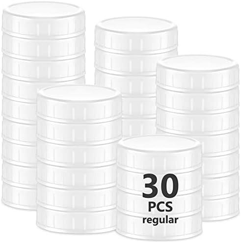 Inbagi 30 Pcs Mason Jar Plastic Lids Regular Mouth Plastic Storage Caps with Rubber Seal Replacement Lids for Mason Jars Canning Jars and More (White,70 Mm)