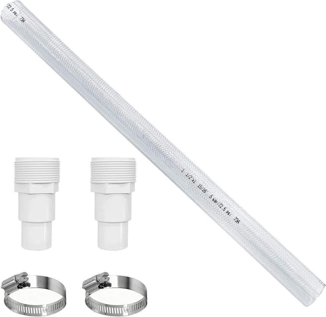 IWIWE SX160Z3 31-Inch Clear Replacement Hose Fits for Hayward S160t & S190t Series Sand Filters (Includes 2 Hose Clamps + 2 Water Pipe Interfaces)